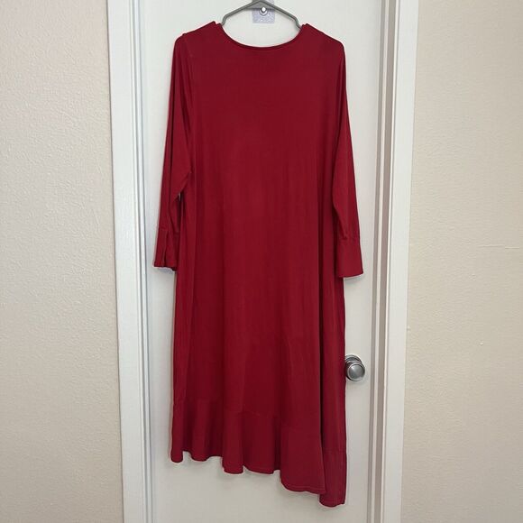 Soft Surroundings XL 1X Lucia Flounce Dress  Red Ruffled Tiered Asymmetrical Hem - Picture 2 of 8